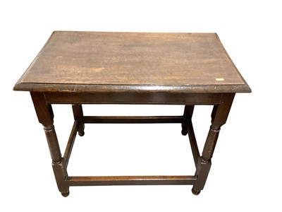 Lot 1413 - Antique oak side table on turned and block legs joined by stretchers, 76cm x 48cm x 65cm high