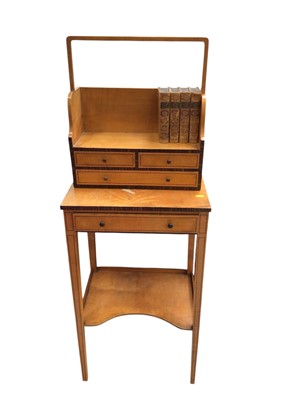 Lot 5311 - Edwardian satin walnut book table with detachable book carrying basket top, drawers and under tier on square taper legs