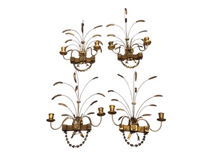 Lot 5176 - George III style Neo-classical revival giltwood wall mirror with wheat sheath surmounted and a set of four matching wall sconces