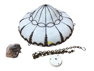 Lot 5113 - Edwardian marbled white glass and brass mounted hanging ceiling light shade