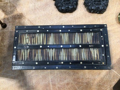 Lot 5074 - Box of Edwardian jigsaw puzzles, porcupine quill box, Japanese lacquer box and sundries