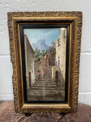 Lot 5183 - Italian School oil on board of steps leading up to a mountain, signed Cherubini, in gilt frame