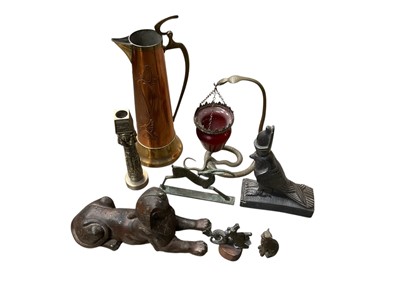 Lot 277 - Group of antique metalware to include bronze seahorse horse, Indian snake lantern, etc