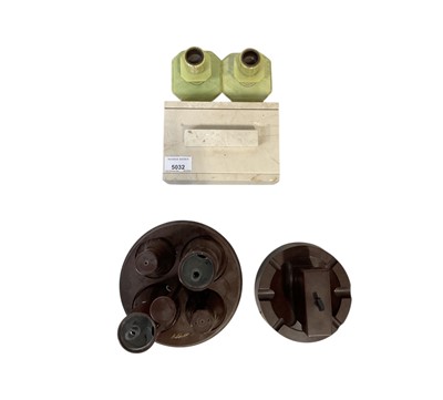 Lot 5032 - Marble cigarette box, Bakelite candlesticks and other items.