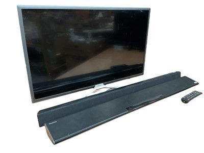 Lot 6 - 32" Samsung smart TV Model number uee32k5500ak together with Panasonic sound bar and another