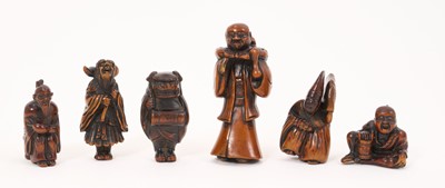 Lot 844 - Collection of six good Japanese carved boxwood netsukes