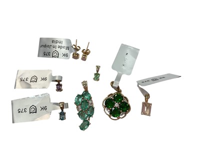 Lot 934 - Group of contemporary 9ct gold gem set pendants and earrings