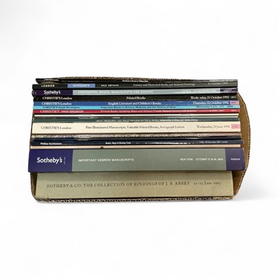 Lot 446 - Box of catalogues including Sotheby & Co. 'The Collections of Bindings of J.R. Abbey June 1967', Sotherbys 'Important Hebrew Manuscripts New York 2004', and 15 catalogues relating to book sa...