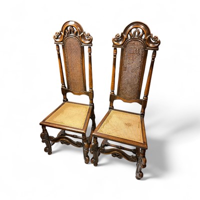 Lot 1435 - Pair old Carolean- revival high back chairs with caned seats and backs