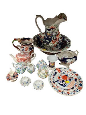 Lot 295 - 19th century Imari pattern jug and basin and other ceramics including Sizendorf miniatures etc