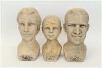 Lot 3575 - Three stylish terracotta heads modelled as a...