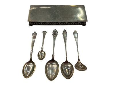 Lot 35 - Five Danish/ Norwegian silver (830) spoons and a Norwegian pewter cigar box
