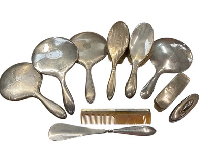 Lot 958 - Group of silver backed dressing table mirrors and brushes etc