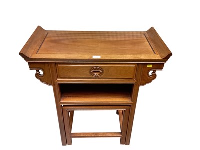 Lot 1445 - Chinese hardwood alter table with single drawer, 72cm, and a similar corner two tier table (2)