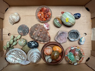 Lot 2935 - Collection of mineral specimens and fossils to include a geode, foss...