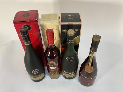 Lot 64 - Four bottles of Cognac, Remy Martin V.S.O.P (x2 1 litre), Maxime Trijol V.S.O.P Grande Champgane Cognac and Marnier-Lapostolle XO cognac