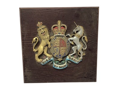 Lot 46 - H.M. Queen Elizabeth II Royal Arms with polychrome decoration on oak plaque