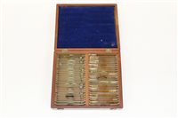 Lot 3583 - Collection of microscope slides in a mahogany...