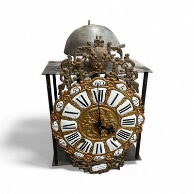 Lot 44 - 19th century French wall clock signed 'Carpentier', the bell signed 'Dubois', the pierced brass face with enamel dial 23.5cm diameter