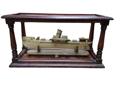 Lot 2957 - Unsual carved alabaster model of a ship in wooden case
