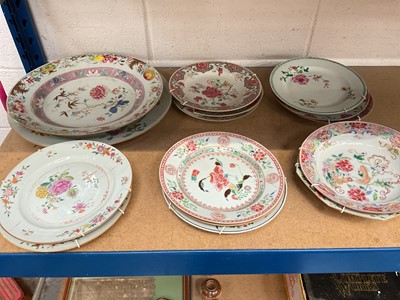 Lot 51 - Fifteen 18th century Chinese famille rose porcelain plates and dishes