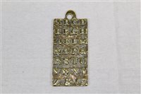 Lot 3589 - Child's brass alphabet tablet inscribed to...