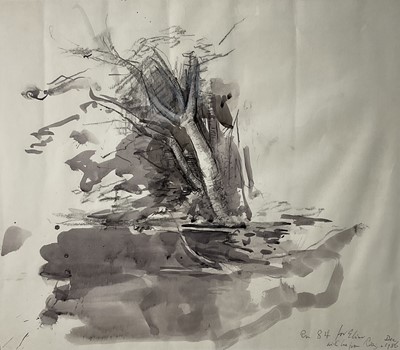 Lot 94 - Rodrigo Moynihan (1910-1990) pen and ink and wash, tree and landscape, dated 1986