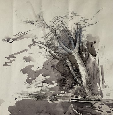 Lot 94 - Rodrigo Moynihan (1910-1990) pen and ink and wash, tree and landscape, dated 1986