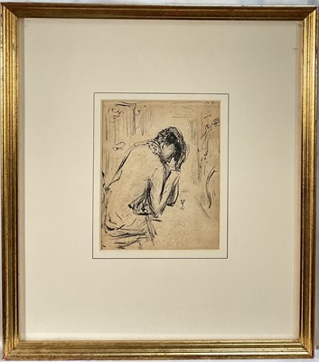 Lot 104 - Attributed to Rodrigo Moynihan (1910-1990), pen and ink - figure with glass