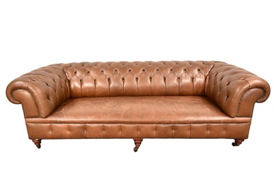 Lot 1228 - Large Victorian chesterfield with buttoned brown leather upholstery