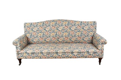 Lot 1227 - Edwardian sofa, arched back above scroll arms