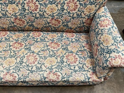 Lot 1227 - Edwardian sofa, arched back above scroll arms