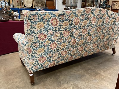 Lot 1227 - Edwardian sofa, arched back above scroll arms