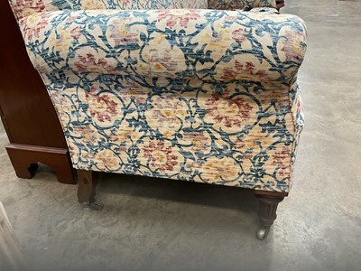 Lot 1227 - Edwardian sofa, arched back above scroll arms