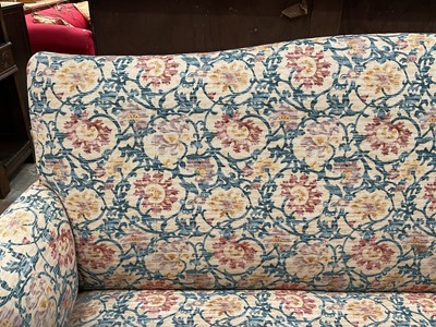 Lot 1227 - Edwardian sofa, arched back above scroll arms