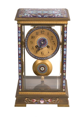 Lot 805 - French 19th century four glass clock decorated with cloisonné