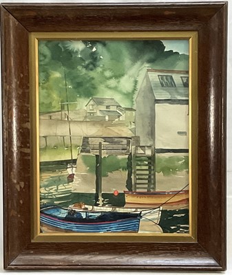 Lot 79 - T. Daly, watercolour, Boats and Harbour, 1930s, signed in pencil, 34cm x 26cm, glazed frame