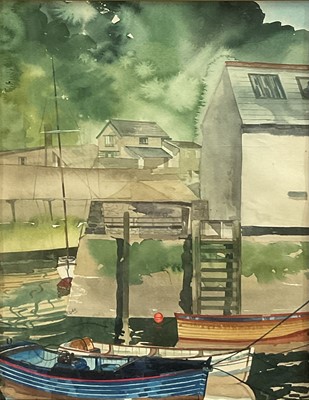 Lot 79 - T. Daly, watercolour, Boats and Harbour, 1930s, signed in pencil, 34cm x 26cm, glazed frame