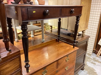 Lot 1463 - Victorian mahogany two drawer table on turned legs, 106cm wide, 47cm deep, 72.5cm high