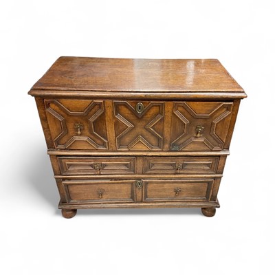 Lot 1466 - Late 17th century oak chest of drawers with geometric moulded decoration, 96cm wide, 50cm deep, 87cm high