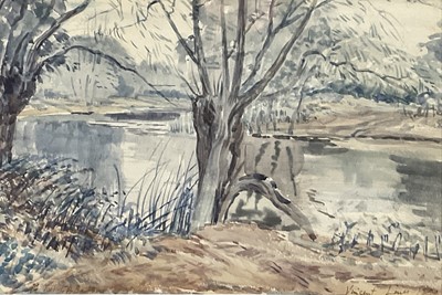 Lot 75 - Vincent Henry Lines (1909-1968) watercolour, The Arne near Horsham, signed and dated 1940, dedicated to Col. G.B. Barton, 22cm x 33cm, glazed frame