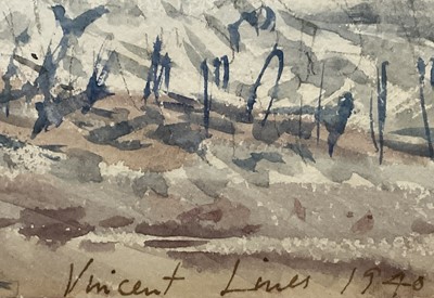 Lot 75 - Vincent Henry Lines (1909-1968) watercolour, The Arne near Horsham, signed and dated 1940, dedicated to Col. G.B. Barton, 22cm x 33cm, glazed frame