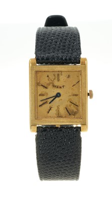 Lot 771 - Piaget 18ct gold tank wristwatch on leather strap