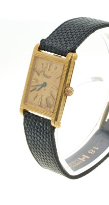 Lot 771 - Piaget 18ct gold tank wristwatch on leather strap
