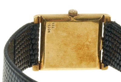 Lot 771 - Piaget 18ct gold tank wristwatch on leather strap