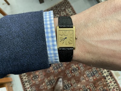 Lot 771 - Piaget 18ct gold tank wristwatch on leather strap