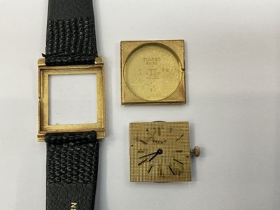 Lot 771 - Piaget 18ct gold tank wristwatch on leather strap