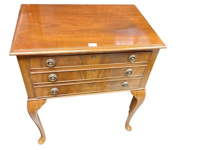 Lot 1470 - Mahogany cutlery cabinet containing some cutlery, the cabinet bearing plaque - Harrods LTD Silversmiths & Cutlers