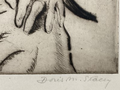 Lot 74 - Doris Marion Stacey, early 20th century drypoint etching, portrait of W.S. Julian Esq., signed and titled below, 23cm x 19.5cm, glazed gilt frame