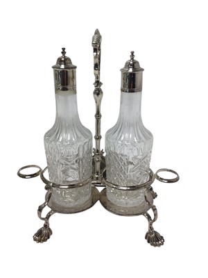 Lot 410 - George III silver oil and vinegar bottle stand
